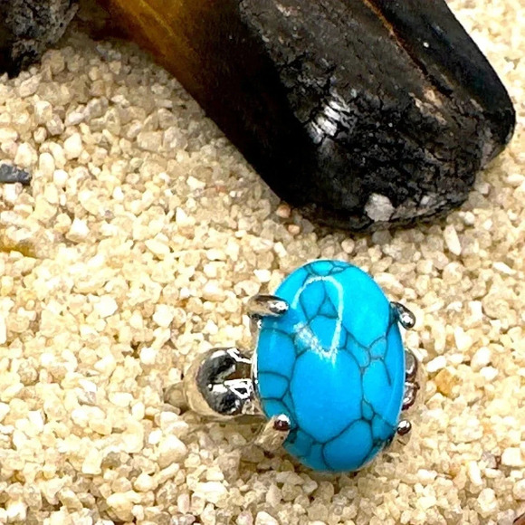 Turquoise Victorian silver ring/protection and peace healing crystal - Picture 1 of 9